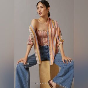 Anthropologie Pilcro Long Sleeve Boyfriend Striped Button Down Striped Shirt S/M